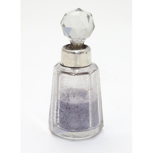 212 - A cut glass scent bottle with silver collar hallmarked Birmingham 1932 maker W J Myatt & Co 3 1/4