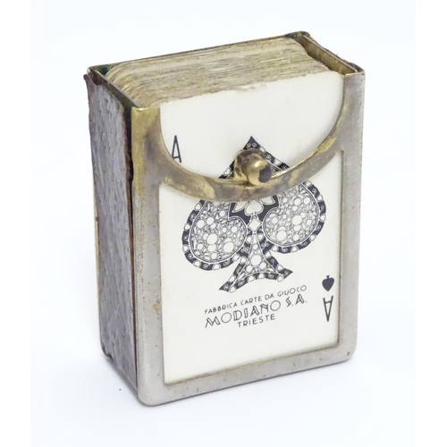 375 - A miniature deck of playing cards contained within a silver plate and leather case. Approx 1 3/4