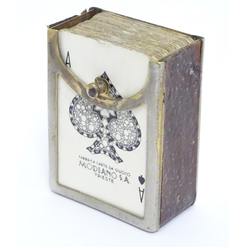 375 - A miniature deck of playing cards contained within a silver plate and leather case. Approx 1 3/4