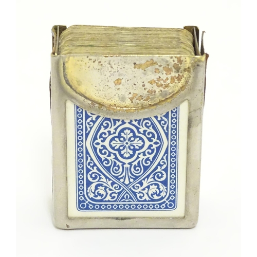 375 - A miniature deck of playing cards contained within a silver plate and leather case. Approx 1 3/4