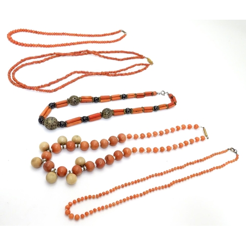 485 - Five assorted coral bead necklaces