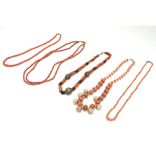 485 - Five assorted coral bead necklaces