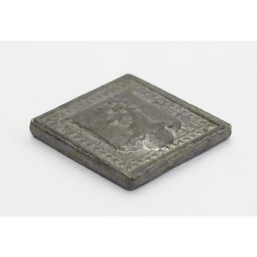 539 - A 19thC communion token, marked 'CK 1813', with Stag's head on the reverse. Moulded lead, approximat... 