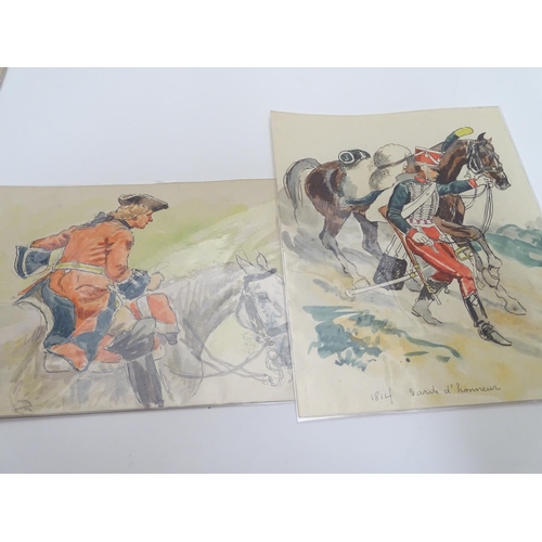 584 - Militaria : Leon Dux (1830-1940)
a collection of seven watercolours depicting 19thC French cavalry, ... 