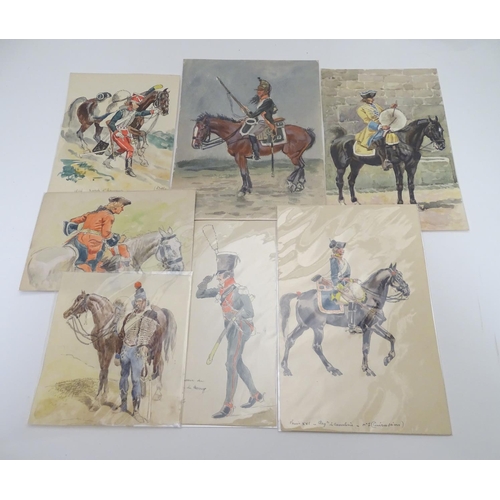 584 - Militaria : Leon Dux (1830-1940)
a collection of seven watercolours depicting 19thC French cavalry, ... 