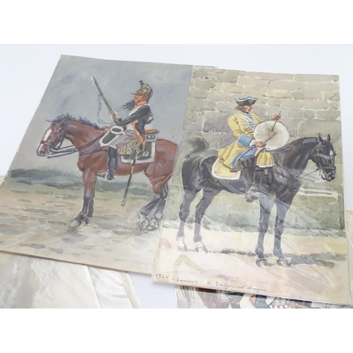 584 - Militaria : Leon Dux (1830-1940)
a collection of seven watercolours depicting 19thC French cavalry, ... 