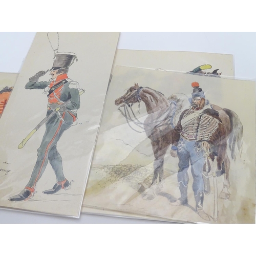 584 - Militaria : Leon Dux (1830-1940)
a collection of seven watercolours depicting 19thC French cavalry, ... 