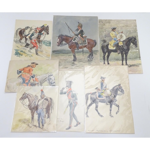 584 - Militaria : Leon Dux (1830-1940)
a collection of seven watercolours depicting 19thC French cavalry, ... 