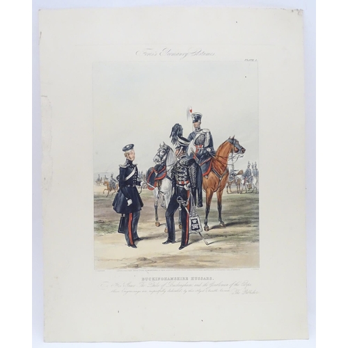 590 - Militaria : 'Fores's Yeomanry Costumes, Plate 1.' A 20thC polychrome print depicting Officers of the... 