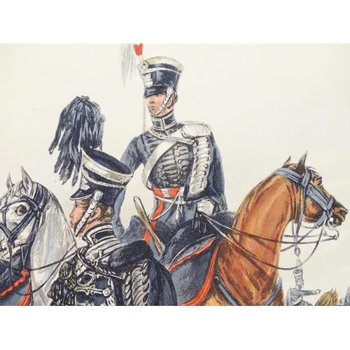 590 - Militaria : 'Fores's Yeomanry Costumes, Plate 1.' A 20thC polychrome print depicting Officers of the... 