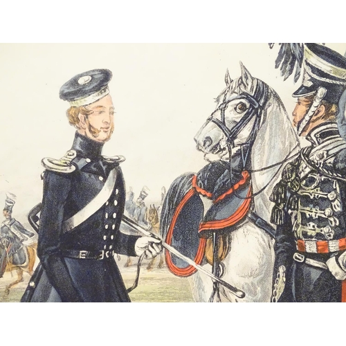 590 - Militaria : 'Fores's Yeomanry Costumes, Plate 1.' A 20thC polychrome print depicting Officers of the... 