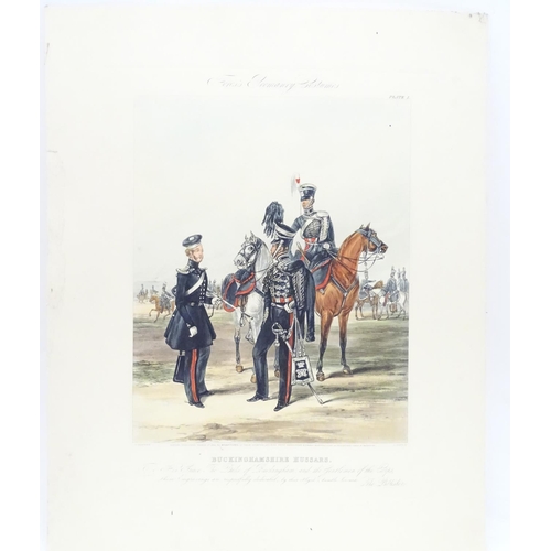 590 - Militaria : 'Fores's Yeomanry Costumes, Plate 1.' A 20thC polychrome print depicting Officers of the... 