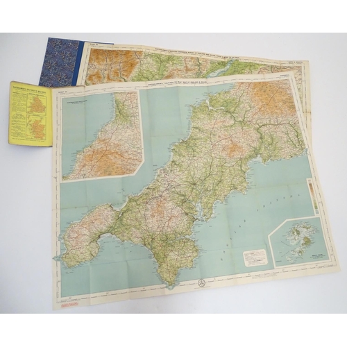 622 - Maps: Two early 20thC Bartholomew’s maps, New Reduced Survey for Tourists and Cyclists, mounted on c... 