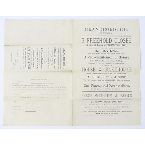 665 - Buckinghamshire local interest : an early 20thC auction brochure, Grandborough (Granborough), 3 free... 