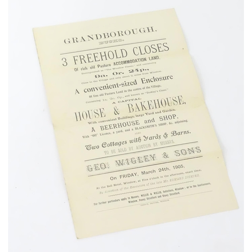 665 - Buckinghamshire local interest : an early 20thC auction brochure, Grandborough (Granborough), 3 free... 