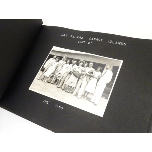 668 - A pre-war photograph album, containing monochrome photographs titled and dated 1929-1937, locations ... 