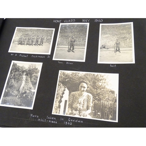 668 - A pre-war photograph album, containing monochrome photographs titled and dated 1929-1937, locations ... 