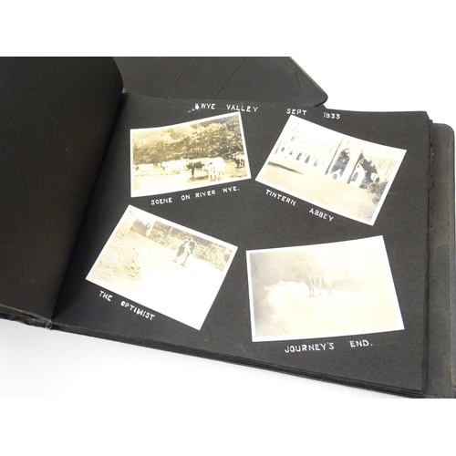 668 - A pre-war photograph album, containing monochrome photographs titled and dated 1929-1937, locations ... 