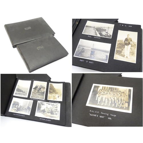 668 - A pre-war photograph album, containing monochrome photographs titled and dated 1929-1937, locations ... 