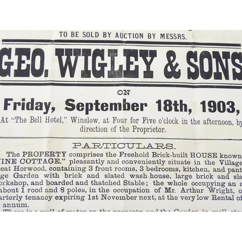 677 - Buckinghamshire local interest : an Edwardian auction poster, ' Great Horwood, a freehold house know... 