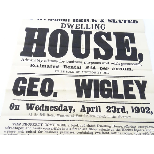 678 - Buckinghamshire local interest : an Edwardian auction poster, ' Winslow, The Market Square...dwellin... 