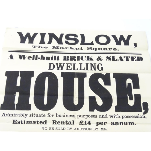 678 - Buckinghamshire local interest : an Edwardian auction poster, ' Winslow, The Market Square...dwellin... 