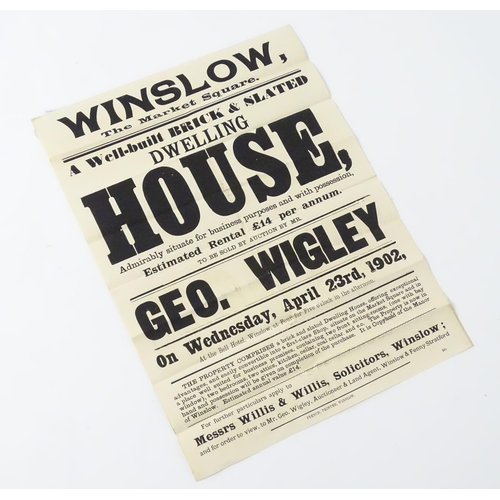 678 - Buckinghamshire local interest : an Edwardian auction poster, ' Winslow, The Market Square...dwellin... 