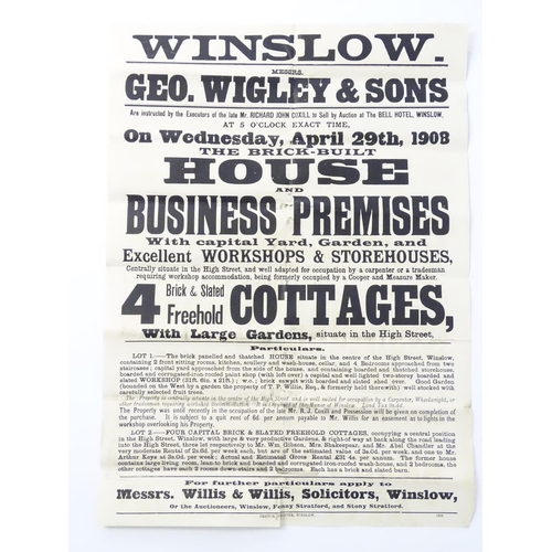 679 - Buckinghamshire local interest : an Edwardian auction poster, ' Winslow. Messrs. Geo. Wigley & Sons.... 