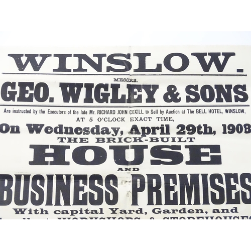 679 - Buckinghamshire local interest : an Edwardian auction poster, ' Winslow. Messrs. Geo. Wigley & Sons.... 