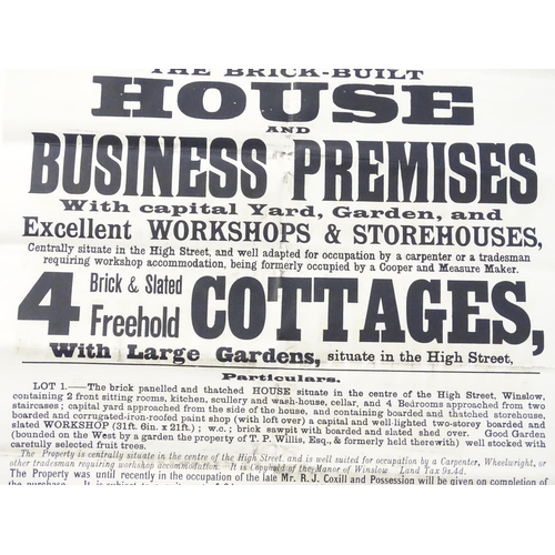 679 - Buckinghamshire local interest : an Edwardian auction poster, ' Winslow. Messrs. Geo. Wigley & Sons.... 