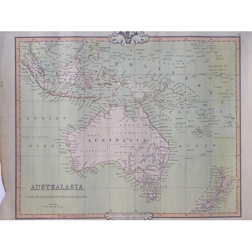 687 - Map: A 19thC engraved map of Australia, New Zealand and East India Islands, engraved and published b... 