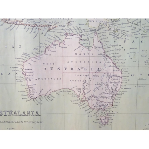 687 - Map: A 19thC engraved map of Australia, New Zealand and East India Islands, engraved and published b... 