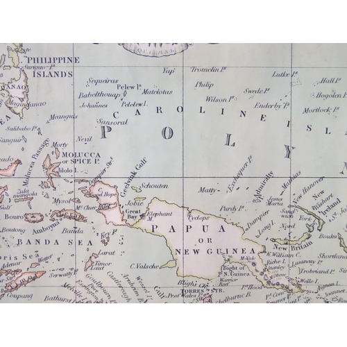 687 - Map: A 19thC engraved map of Australia, New Zealand and East India Islands, engraved and published b... 