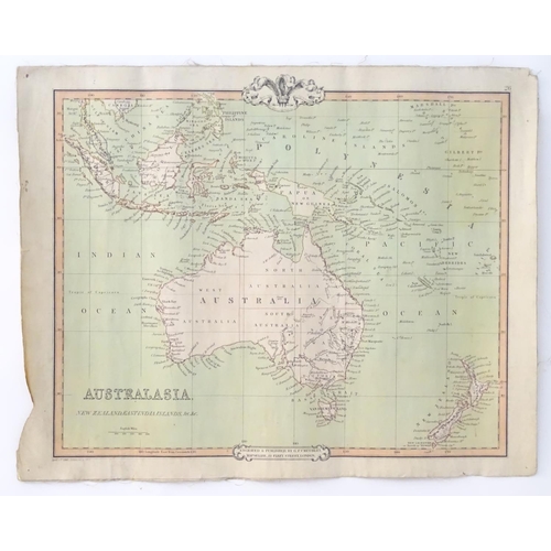 687 - Map: A 19thC engraved map of Australia, New Zealand and East India Islands, engraved and published b... 