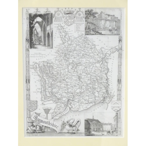 690 - Maps: Two monochrome engraved and hand coloured county maps, one depicting Momouthshire with a view ... 