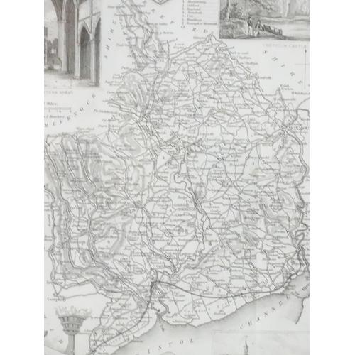 690 - Maps: Two monochrome engraved and hand coloured county maps, one depicting Momouthshire with a view ... 