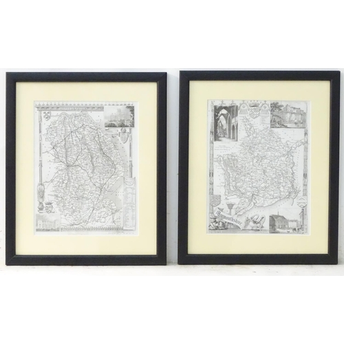 690 - Maps: Two monochrome engraved and hand coloured county maps, one depicting Momouthshire with a view ... 