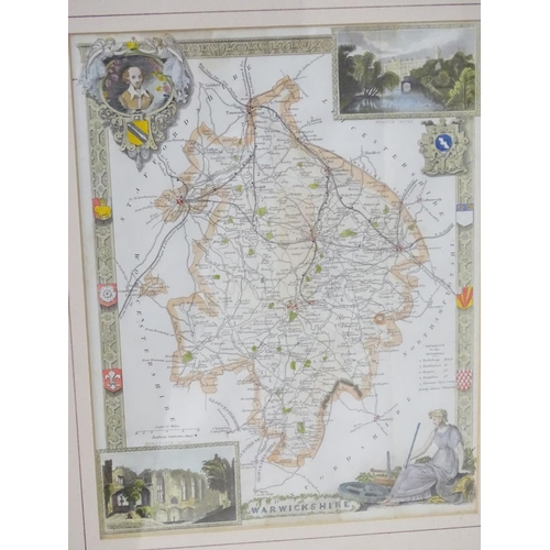 691 - Maps: Two engraved and hand coloured county maps after Thomas Moule, one depicting Warwickshire with... 