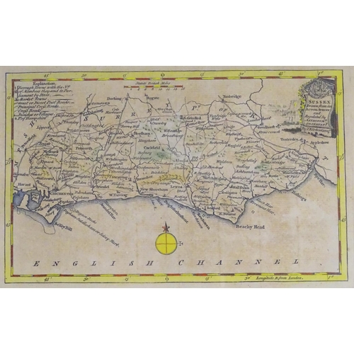 692 - Map: An 18thC hand coloured map of Sussex engraved by Thomas Kitchin (1718-1784) and published in He... 