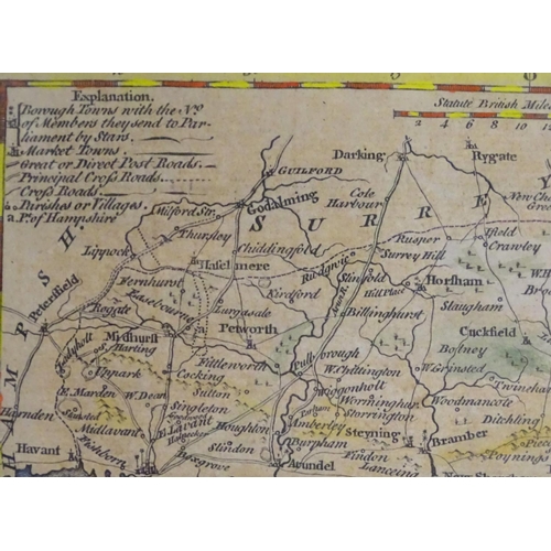 692 - Map: An 18thC hand coloured map of Sussex engraved by Thomas Kitchin (1718-1784) and published in He... 