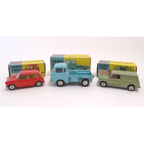 702 - Toys: Three Corgi Toys die cast scale model vehicles / cars, comprising Forward Control Jeep FC-150,... 