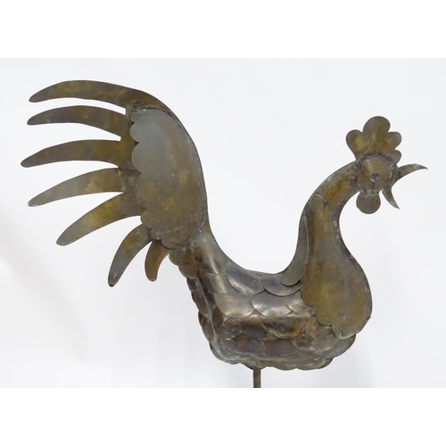 785 - Garden & Architectural, Salvage: an early to mid 20thC cockerel weather vane, constructed of brazed ... 