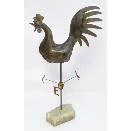 785 - Garden & Architectural, Salvage: an early to mid 20thC cockerel weather vane, constructed of brazed ... 