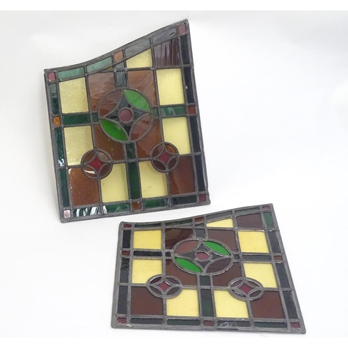 784 - Garden & Architectural, Salvage: a pair of early 20thC lead and stained glass window / door panels, ... 