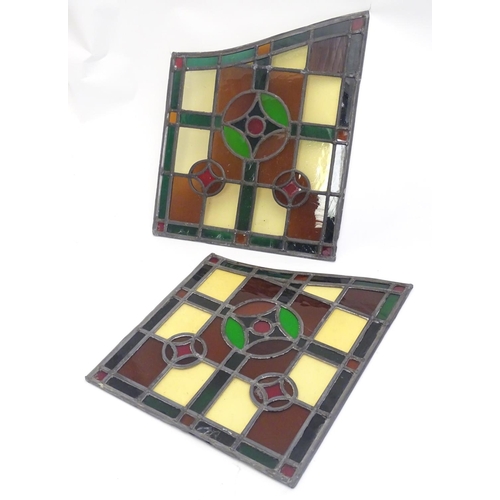 784 - Garden & Architectural, Salvage: a pair of early 20thC lead and stained glass window / door panels, ... 