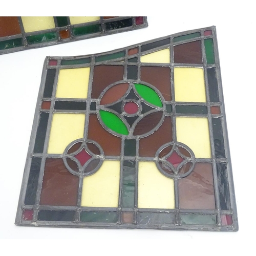 784 - Garden & Architectural, Salvage: a pair of early 20thC lead and stained glass window / door panels, ... 