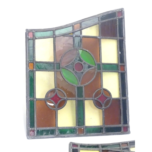 784 - Garden & Architectural, Salvage: a pair of early 20thC lead and stained glass window / door panels, ... 