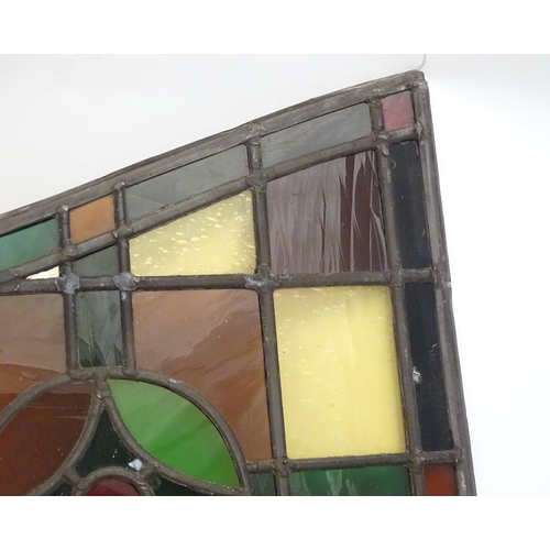 784 - Garden & Architectural, Salvage: a pair of early 20thC lead and stained glass window / door panels, ... 