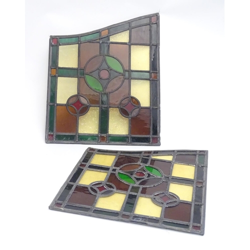 784 - Garden & Architectural, Salvage: a pair of early 20thC lead and stained glass window / door panels, ... 