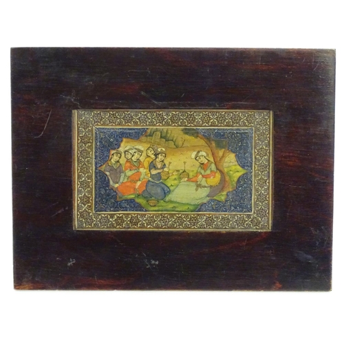 916 - A late 19th / 20thC Indian painting depicting a figures seated in a landscape, with vizagapatam styl... 